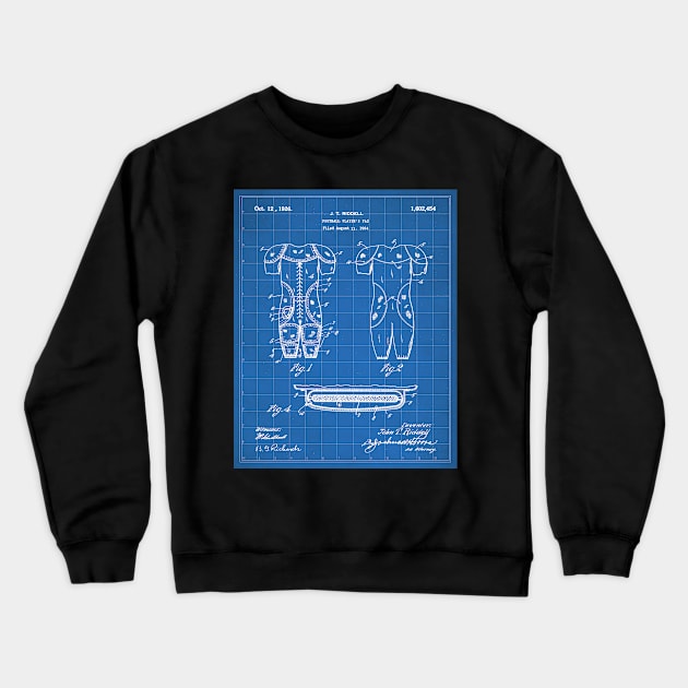 Football Pads Patent - Football Player Coach Team Art - Blueprint Crewneck Sweatshirt by patentpress